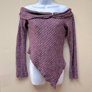Solid Color Asymmetrical Collar Long Sleeve Blouse